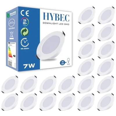 Imagen de HYBEC Downlight LED techo empotrable, 7W, Foco Interior techo, Driver incluido, Luz Fría 6500ºK* (Pack 20)