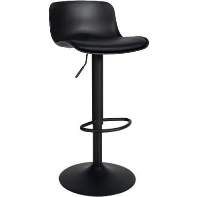 Imagen de CLP Taburete De Bar Almada con Asiento Tapizado En Polipiel I Silla Cocina Altura Regulable Base Metálica, Color:Negro