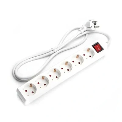 Imagen de Regleta de 6 Tomas schuko con Interruptor, 5 m, 3G, 1,5 mm² Blanca, Base