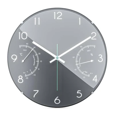 Imagen de Mebus Moderne Quarz Wanduhr mit Temperaturanzeige und Luftfeuchtigkeit, 30 cm Durchmesser groß, Wohnzimmer, Küchenuhr, Rund/Modell: 16105 / Farbe: Grau