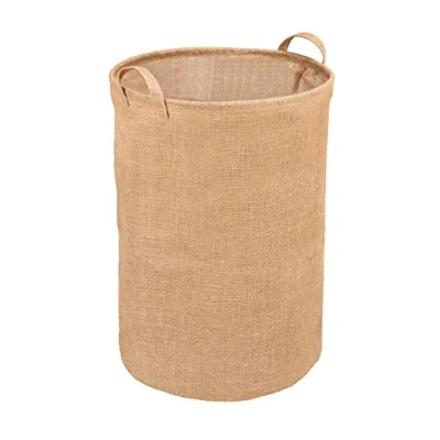 Imagen de WENKO cesto para la ropa sucia Juna redondo, colada de 100 % yute guardar en el cuarto baño y dormitorio, cesta con dos asas, Ø 38 x 55 cm, marrón