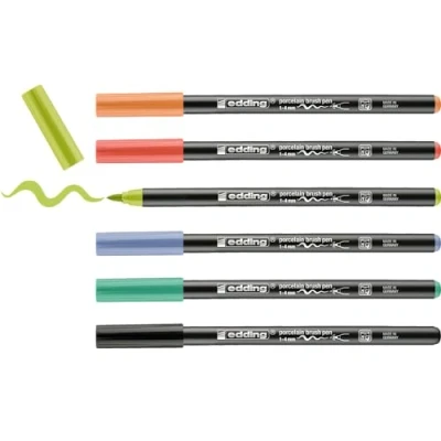 Imagen de Edding 4200 Estuche con 6 Rotuladores para Porcelana Punta de pincel 1 4 mm Multicolor