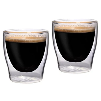Imagen de Feelino Tazas de Cafe para Espresso, Juego 2 Espresso Doble Pared 80 ml Diseño Forma Flotante, Taza Cafe, Vasos Transparente, Cristal Café Italiano Apto Lavavajillas