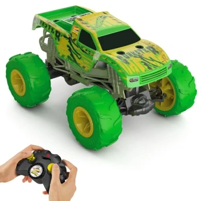 Imagen de Hot Wheels Monster Trucks Gunkster vehículo teledirigido a escala 1:15, brilla en la oscuridad, neumáticos Terrain Action con capacidad todoterreno, HTP15