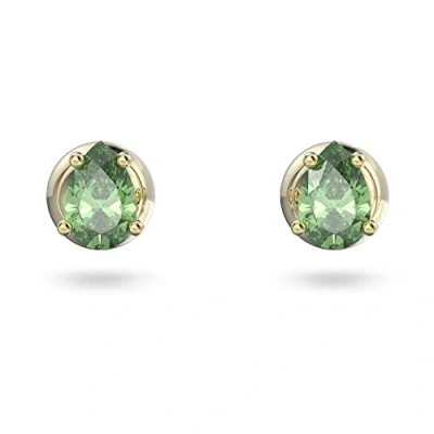 Imagen de Swarovski Pendientes de Botón Stilla, con Circonita Talla Gota, Baño en Tono Dorado, Verde, la Colección Stilla