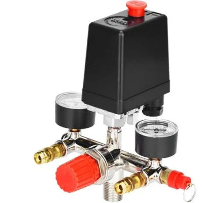 Imagen de Regulador de Presión, Válvula Presión Interruptor Reguladora con Manómetro 90 120 PSI para Compresor Aire