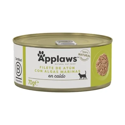 Imagen de Applaws 100% Natural Filete de Atún con Algas Comida Húmeda para Gatos Adultos en Caldo Paquete 24 latas 70g