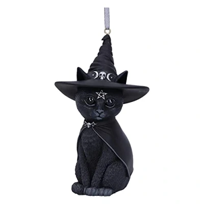 Imagen de Nemesis Now Cult Cuties Purrah Adorno Colgante de Resina 11,5 cm, Color Negro, Adorable Gato hechizante, Bruja, Fundido en la Mejor Resina, Pintado a Mano por Expertos