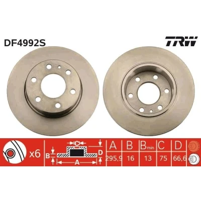 Imagen de TRW DF4992S Disco de freno 296 16 6 125 macizo barnizado IVECO: DAILY 3, 3 Kasten/Kombi, 4