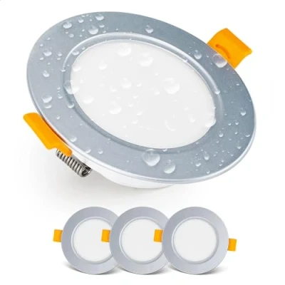 Imagen de EMOS Downlight LED techo Empotrable 5 Watt / 500 Lumen Focos impermeable IP54 para uso exterior e interior, blanca calido 3000k Juego de 3 Ojos Buey ultraplano, redondo, plata