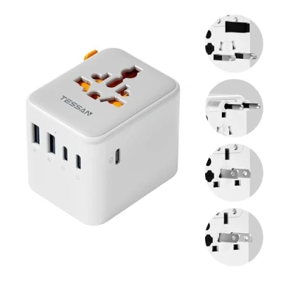 Imagen de TESSAN Adaptador Enchufe Universal Viaje, Cargador con 3 USB C y 2 A, Viaje para Estados Unidos Tailandia Japón Reino Unido Brasil Australia España