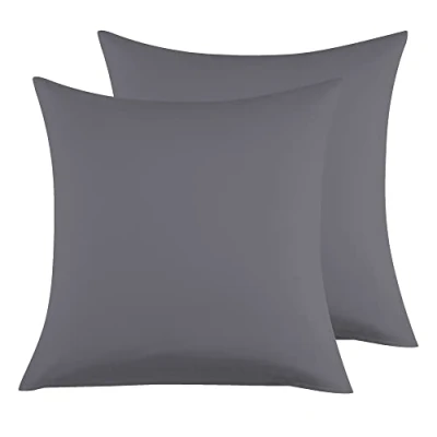 Imagen de Funda Almohada 100% Algodón 65x65 cm 2 PCS, Juego de Suave Puro Algodón, Sin Cremallera Cepillada con Cierre sobre Gris Oscuro