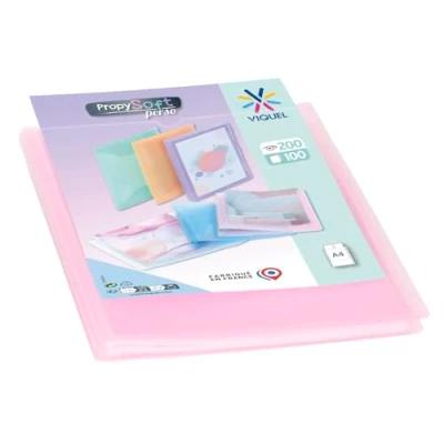 Imagen de Viquel Portavistas A4 200 vistas Portadocumentos personalizable 100 fundas de calidad lisa, color rosa pastel