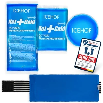 Imagen de ICEHOF bolsa gel frio (3x) con funda Suave, larga duración de refrigeración para lesiones, varios tamaños, compresas frío, hielo reutilizable
