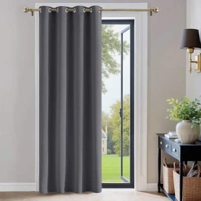 Imagen de PONY DANCE Cortinas Salon Modernas Cortina Gris Opaca 1 Pieza 132x210 CM (Ancho x Alto) Termicas Aislantes Frio y Calor Termica Aislante con Ojales