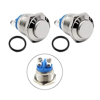Imagen de QitinDasen 10Pcs Premium 16mm Momentáneo Interruptor a Pulsador, 2 Pin Terminal de Tornillo Metal Botón Cabeza Alta Redonda, IP65 Impermeable 3A 250V