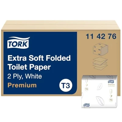 Imagen de Tork 114276 Papel higiénico extra suave plegado de 2 capas compatible con el sistema T3, 30 recambios x 252 hojas (total 7560 hojas)