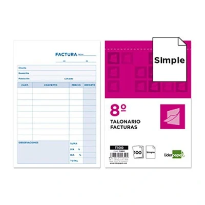 Imagen de Talonario liderpapel facturas 8º original t100 con i.v.a.