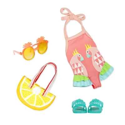 Imagen de Ropa de muñeca con purpurina para niñas, traje baño muñecas 36 cm, baño, gafas sol, bolsa y zapatos playa, accesorios muñecas, juguetes a partir 3 años