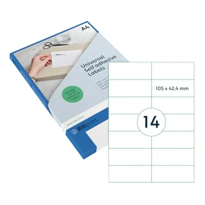 Imagen de Rillprint etiquetas multiusos autoadhesivas transparente mate 350 unidades 105 x 42,4 mm 14 adhesivas por hoja A4 Imprimir y despegar Pegatinas universales para direcciones 25