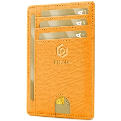 Imagen de PIRNA Carteras de Mujer Pequeñas con Bloqueo RFID Cartera Tarjetero y Hombre Caja Regalo Tarjeteros Tarjetas Credito Miel Naranja