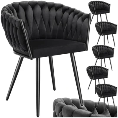Imagen de TecTake® Juego de Sillas Comedor, Silla Acolchada con Reposabrazos, Diseño Anudado, Estructura Acero, Cocina, Comedor Nordica 6 Negro