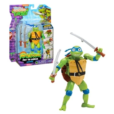 Imagen de TORTUGAS NINJA Leonardo Figura de Acción Transformable Mascota a Ninja, 4 Muñecos para Coleccionar, Incluye Accesorio Lucha, Estrella Lanzadora Pizza y una Base, Famosa (TU838200)