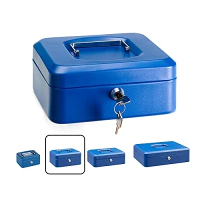 Imagen de ARREGUI Elegant C9225 Caja Caudales con Llave para Contar y Transportar Dinero de Seguridad acero bandeja interior fuerte portatil 20 cm ancho Color Azul