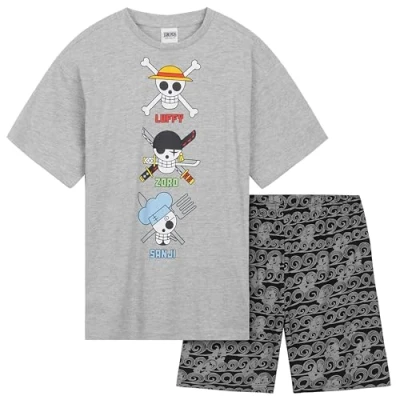 Imagen de One Piece Corto Conjunto de Pijama Niño Regalo para Niños (Gris/Negro, 9 10 Años)