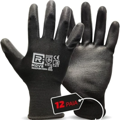 Imagen de R MOVE 12 pares de guantes trabajo poliuretano, protectores resistentes a la abrasión, revestidos para protección mecánica e industrial (M)