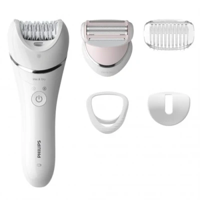 Imagen de Depiladora Philips Serie 8000 BRE710/00, Seco y mojado, 5 accesorios, Perfilador zona bikini, Pepillo de limpieza, Peine guía, Funda