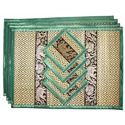 Imagen de Juego de Posavasos caña Mimbre Tejido a Mano Alternativa ecológica al plástico Estilo tailandés Resistente Calor Fácil Limpiar para Mesa Comedor (Mediano Aguamarina)