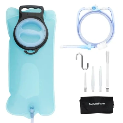 Imagen de TopQuaFocus Kit de bolsas ducha para el hogar, enemas café con tubo silicona 6.5 pies, bolsa portátil enema hombres y mujeres, limpieza colon