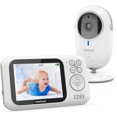 Imagen de TakTark Camara Vigilancia Bebe, Vigilabebes con 3.2&#039;&#039; IPS Inalambrica, Intercomunicador Bebe Comunicación Bidireccional, VOX y Visión Nocturna, Zoom Digital, Sensor de Temperatura