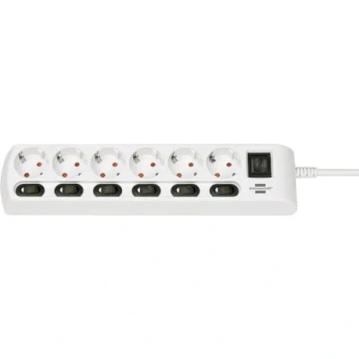 Imagen de Brennenstuhl regleta de enchufes con 6 Tomas Corriente y interruptores Individuales (Cable 2 m, iluminados Independientes) Blanco