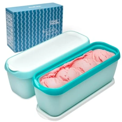 Imagen de SveBake Recipientes conservación de Helados 1,4 L, Juego 2, Contenedor con Tapas para Helado Verde y Turquesa