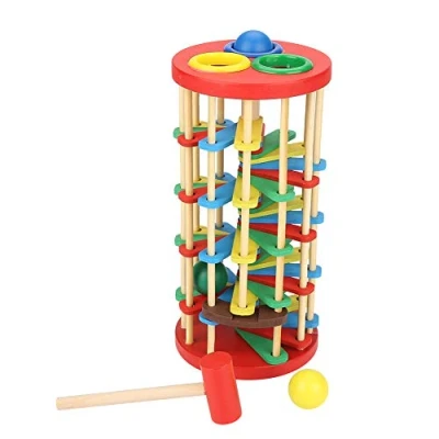 Imagen de Zerodis Juguete para Golpear, Golpear y rodar Torre de Madera con Martillo Color Brillante Juguetes educación temprana niños pequeños en Edad Preescolar