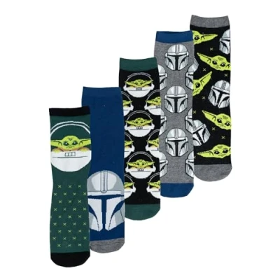 Imagen de United Labels 5 pares de calcetines Star Wars The Mandalorian para hombre, talla 40 45, Baby Yoda Grogu y Stormtrooper, multicolor, 45