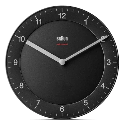 Imagen de Braun Reloj de Pared clásico controlado por Radio Zona con Hora Central Europea (DCF/GMT+1) Movimiento silencioso, fácil Leer, diámetro 20 cm en Negro, Modelo BC06B DCF.