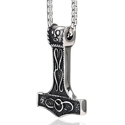 Imagen de DonDon Collar con Colgante Martillo de Thor Acero Inoxidable para Hombres en Bolsa Terciopelo Color Negro