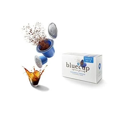 Imagen de Bluecup 200 Tapas para cápsulas Recargables compatibles con Nespresso Cafeteras, cápsula Reutilizable Nespresso, Rellenables