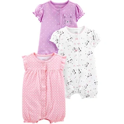 Imagen de Simple Joys by Carter&#039;s Peto con Cierres a Presión Bebé Niña, Pack de 3, Blanco Unicornio/Lila Lunares/Rosa Claro, 0 meses