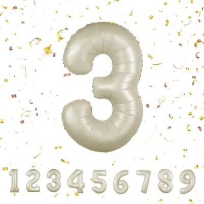 Imagen de Globos de Cumpleãnos 3 Beige,101 CM Globo Numeros Gigantes Grandes Decoracion,Globo Numero 3,Globos Niño Niña Adultos,Vuelan con Helio…