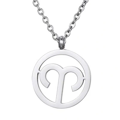 Imagen de Morella Collar Acero Inoxidable Plata con Colgante Signo del Zodiaco Aries en Bolsa de Terciopelo