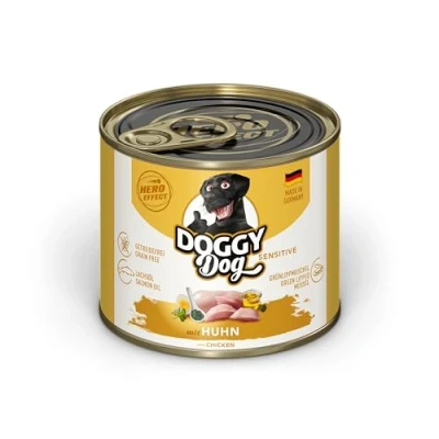 Imagen de DOGGY Dog Paté Huhn Sensitive, 6 x 200 g, Comida húmeda para Perros, sin Cereales, con Aceite de salmón y mejillón Labios Verdes, pienso Completo Especialmente Bien tolerado, Fabricado en Alemania