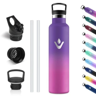 Imagen de Vikastar Botella Termica, 1l sin BPA, Agua Acero Inoxidable, a Prueba de Fugas, Cantimplora, Reutilizable, para Deporte, Oficina, Ciclismo, Gimnasio, Violeta &amp; Rosa