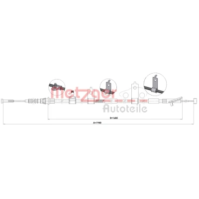 Imagen de METZGER 1.MA006 Cable de Freno Mano Atrás derecha 1940/1685 Discos
