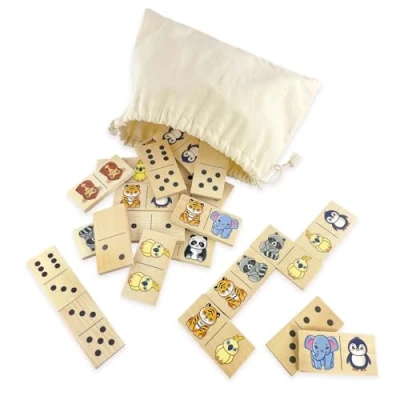Imagen de Ulanik Juego de mesa dominó animales, juegos a partir 3 años, madera para niños 4, 5, 6, 7, 8 educativos preescolares,