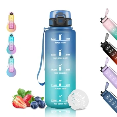 Imagen de Botella Agua, Agua 1.5 litros, Gimnasio, con Marca de Tiempo, Reutilizable a Prueba Fugas, Grande, para Senderismo, Bicicleta, Yoga, Cámping, Deporte