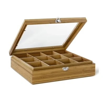 Imagen de BREDEMEIJER INBTB012BN, Inoxidable, marrón, Wooden Tea Box 12 Compartments Window